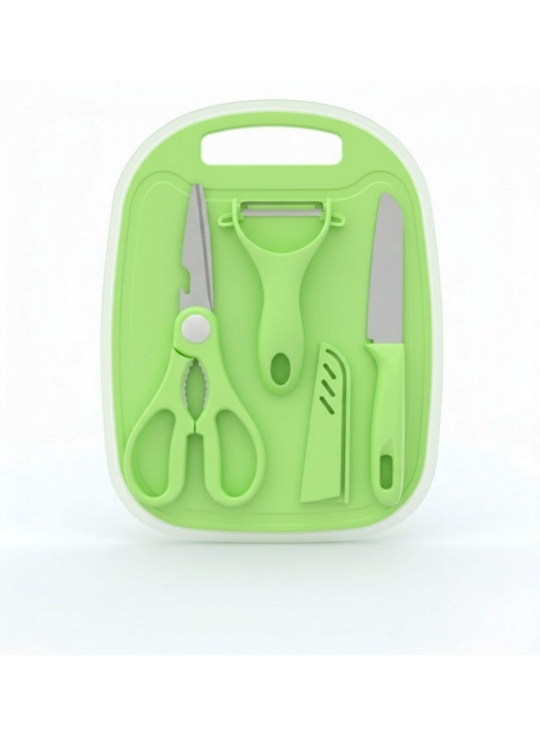 Chopping and slicing tool set with knife, scissors, and peeler. Lightweight and portable travel and camping essentials. Multifunctional kitchen tool set, slicing and peeling tool set with case, 4 pieces. - Image 1
